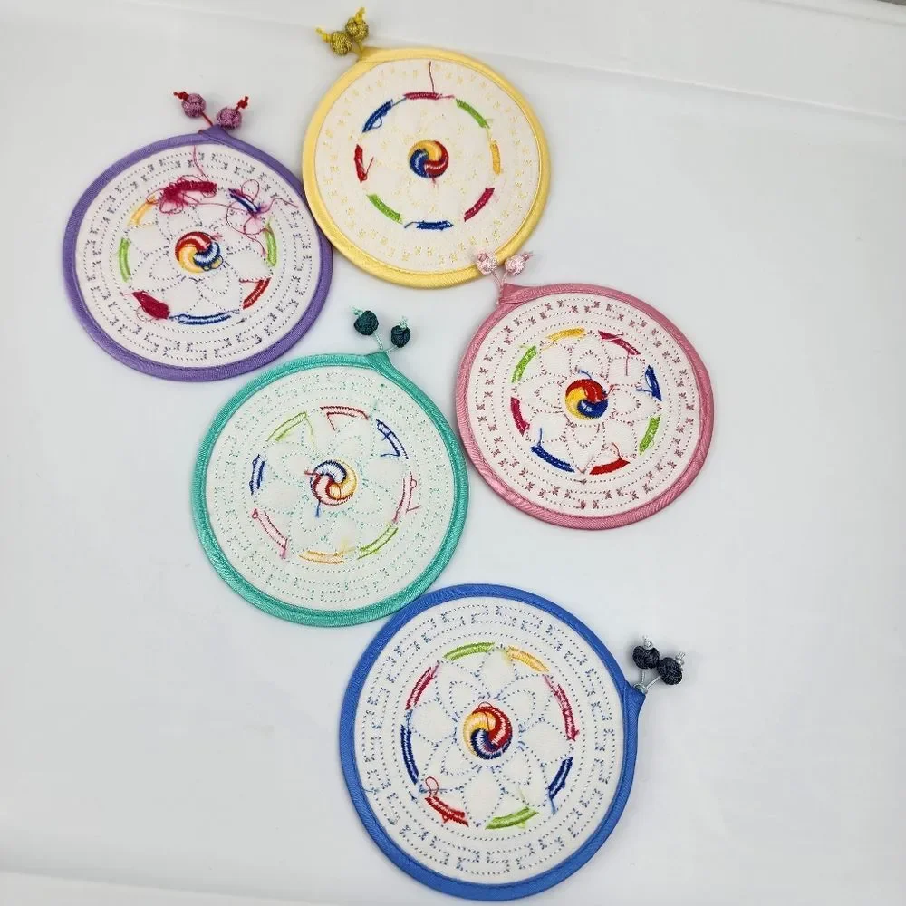 Set Of 5 Quilted Embroidered Fabric Coasters Colorful Decorative Korean Asian